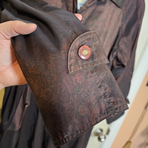Vintage Shimmer Iridescent Long Button Down Trench Floral Coat - Picture 6 of 9